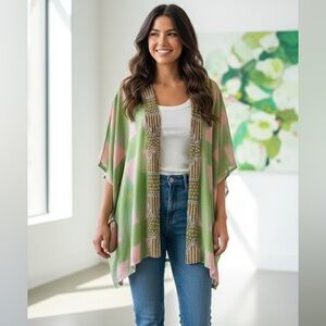 Hand Beaded Green and Pink Kimono